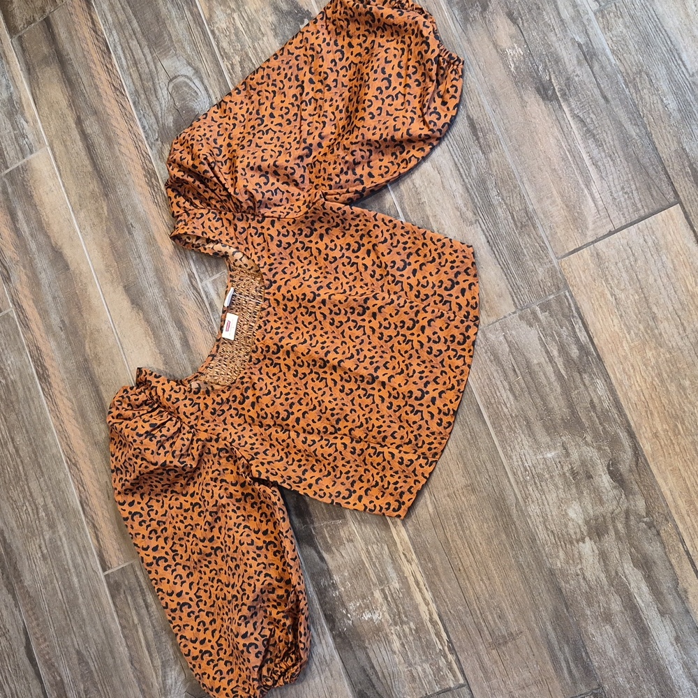 XS/S Levi's Leopard Print Cocoa Brown & Black Kaila Puff Sleeve Top - Picture 5 of 12
